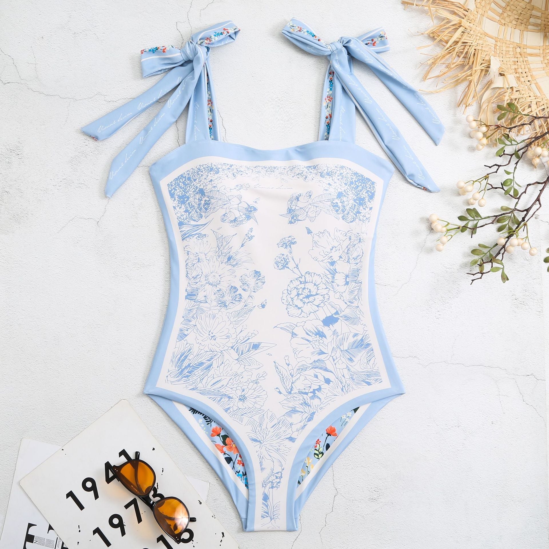 Vintage Strapless Floral Print Women Swimsuits-Swimwear-Free Shipping at meselling99