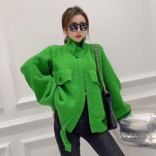 Women Zipper Knitted Cardigan Sweater Coats-Shirts & Tops-Green-One Size-Free Shipping at meselling99