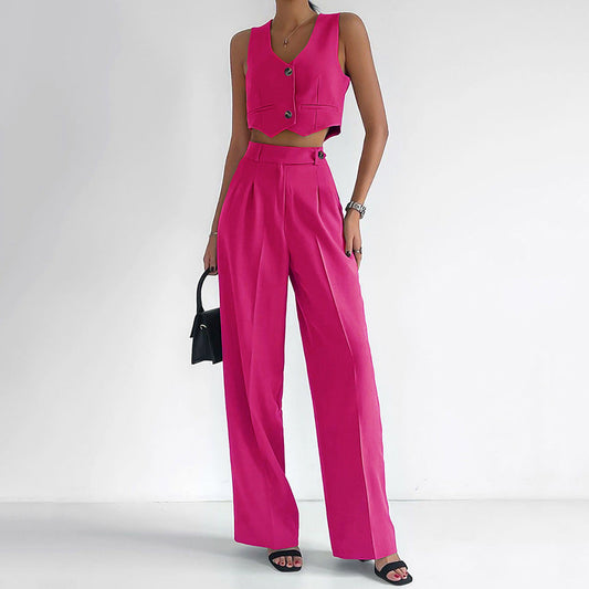 Casual Summer Sleeveless Vest and Long Pants Suits-Suits-Pink-S-Free Shipping at meselling99