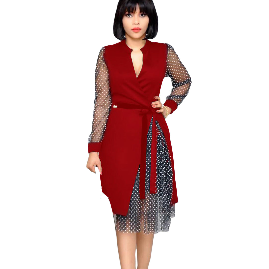 Fashion Dot Print Plus Sizes Women Dresses-Dresses-Red-S-Free Shipping at meselling99