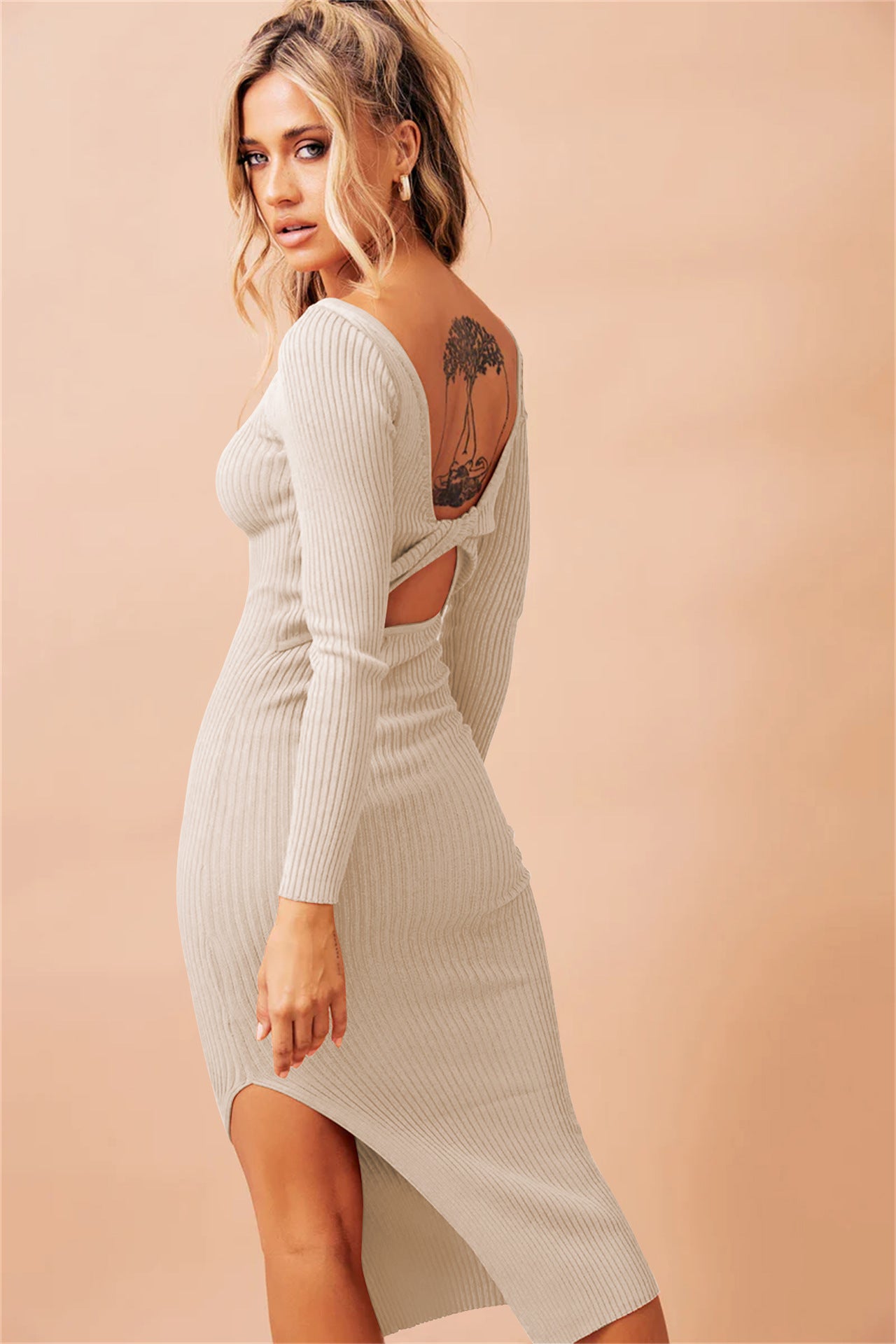 Sexy Double Side Long Sleeves Tight Knitted Dresses-Dresses-Free Shipping at meselling99
