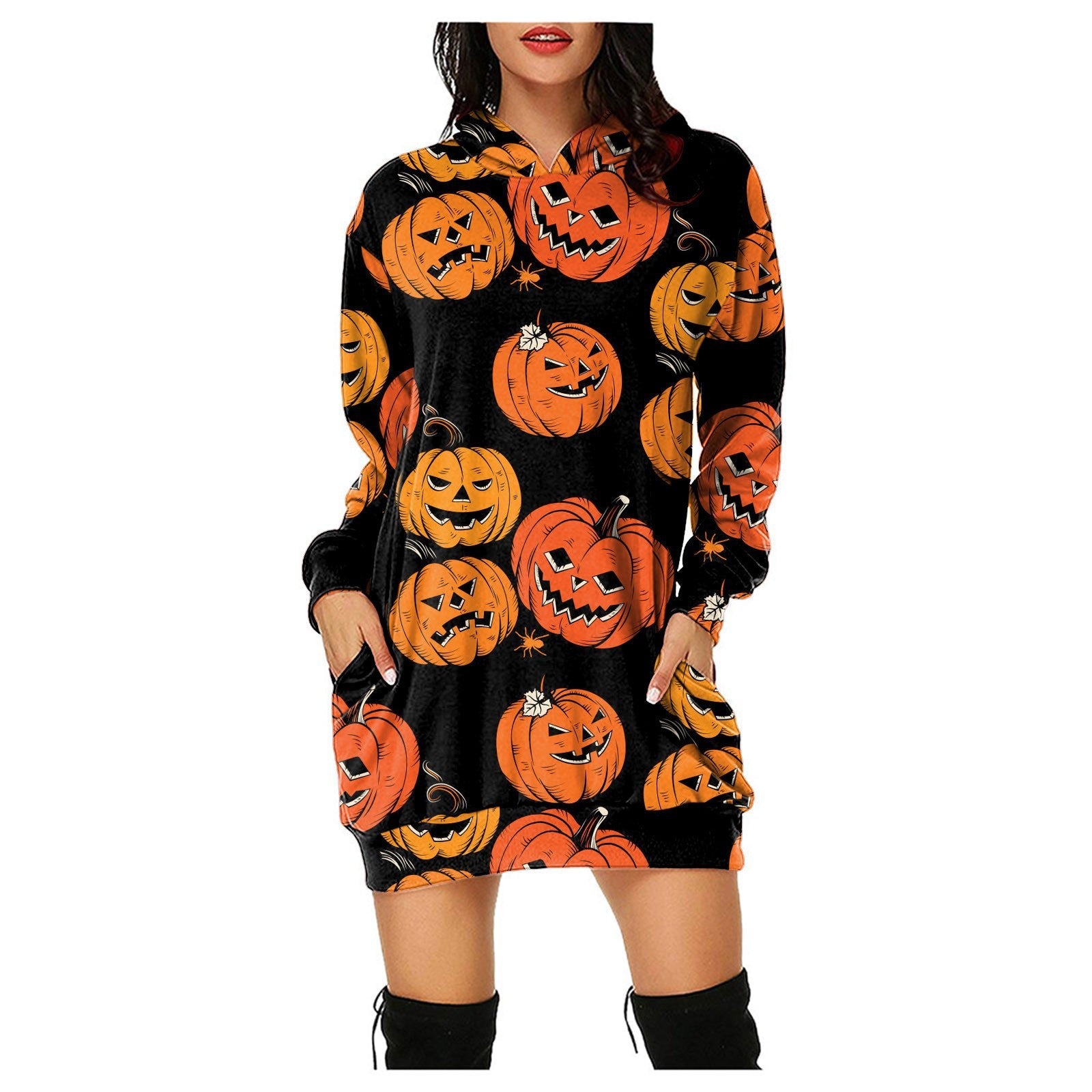 Halloween Pumpkin Design Pullover Hoodies for Women-Shirts & Tops-D-S-Free Shipping at meselling99