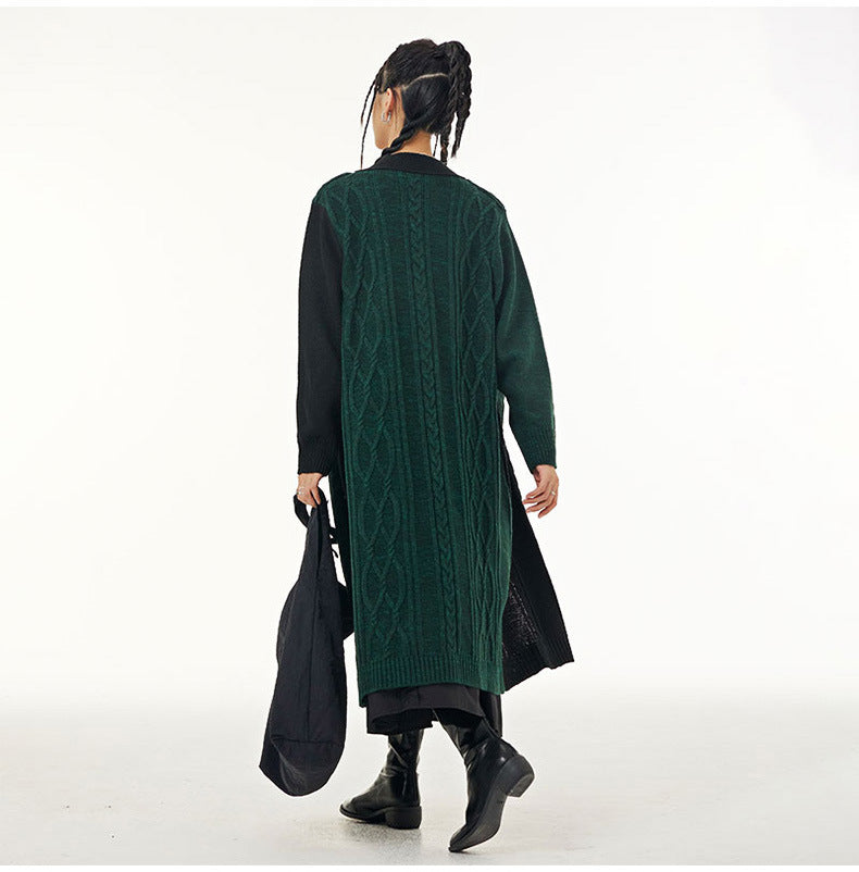 Vintage Contrast Design Long Knitted Coats-Coats & Jackets-Free Shipping at meselling99