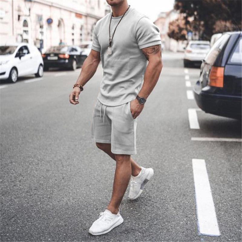 Men's Short Sleeves T-shirts&Pants Suits-Men Suits-Gray-S-Free Shipping at meselling99