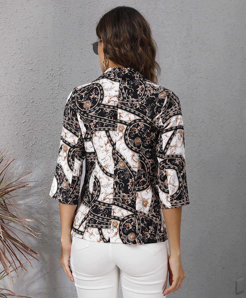 Women Floral Print Turnover Collar Fall Blazers-Women Blazers-Free Shipping at meselling99