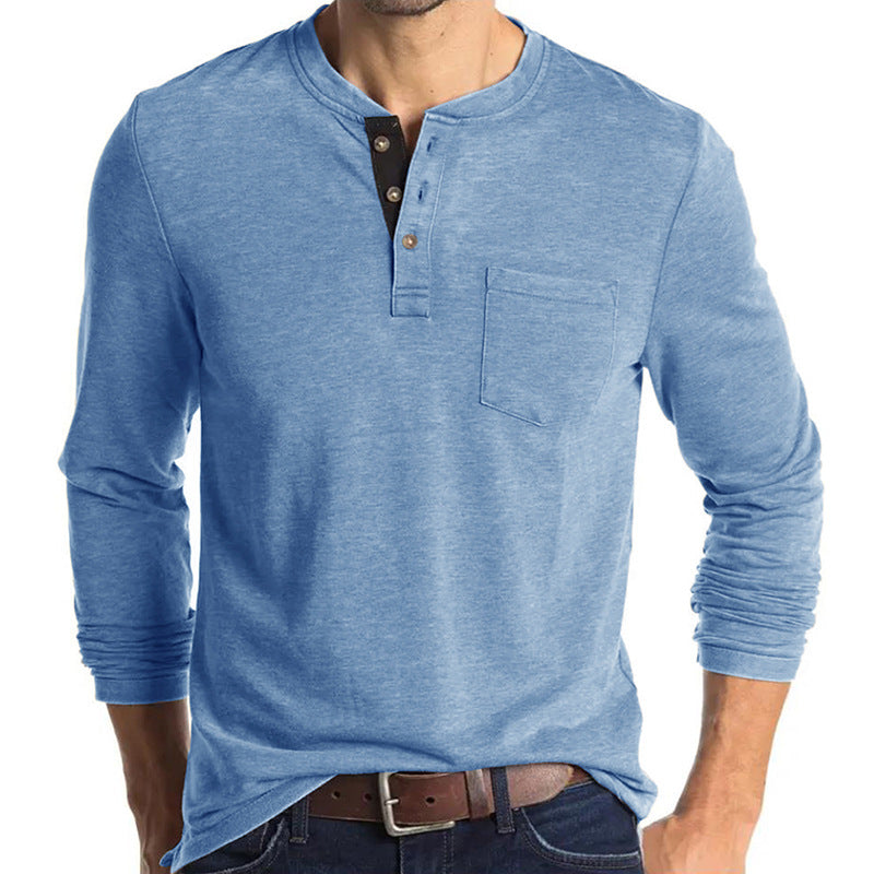 Casual Long Sleeves T Shirts for Men-Shirts & Tops-Light Blue-S-Free Shipping at meselling99