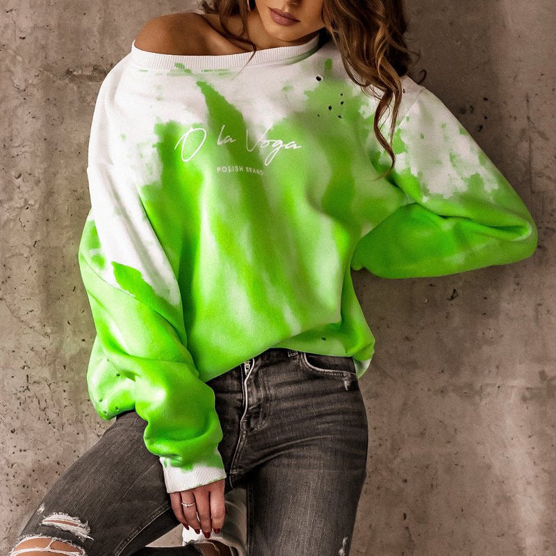 New Dyed Round Neck Women Hoodies-Women Sweaters-Green-S-Free Shipping at meselling99