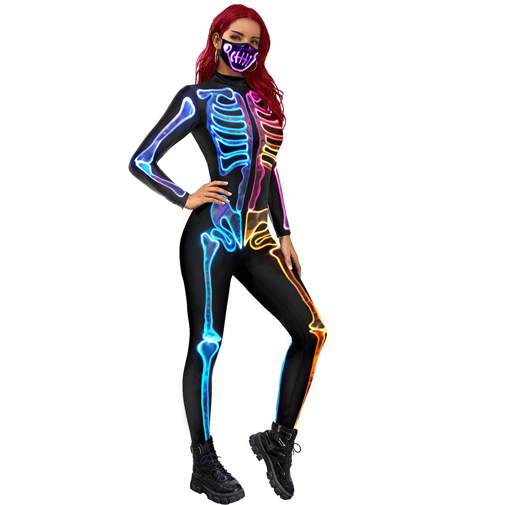 Colorful Human Skeleton Halloween Women Jumpsuits Cosplay-Jumpsuits & Rompers-Free Shipping at meselling99