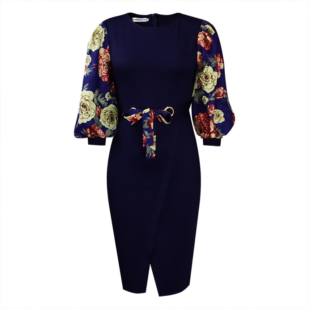 Classy Floral Print Plus Sizes Dresses for Women-Dresses-Dark Blue-S-Free Shipping at meselling99