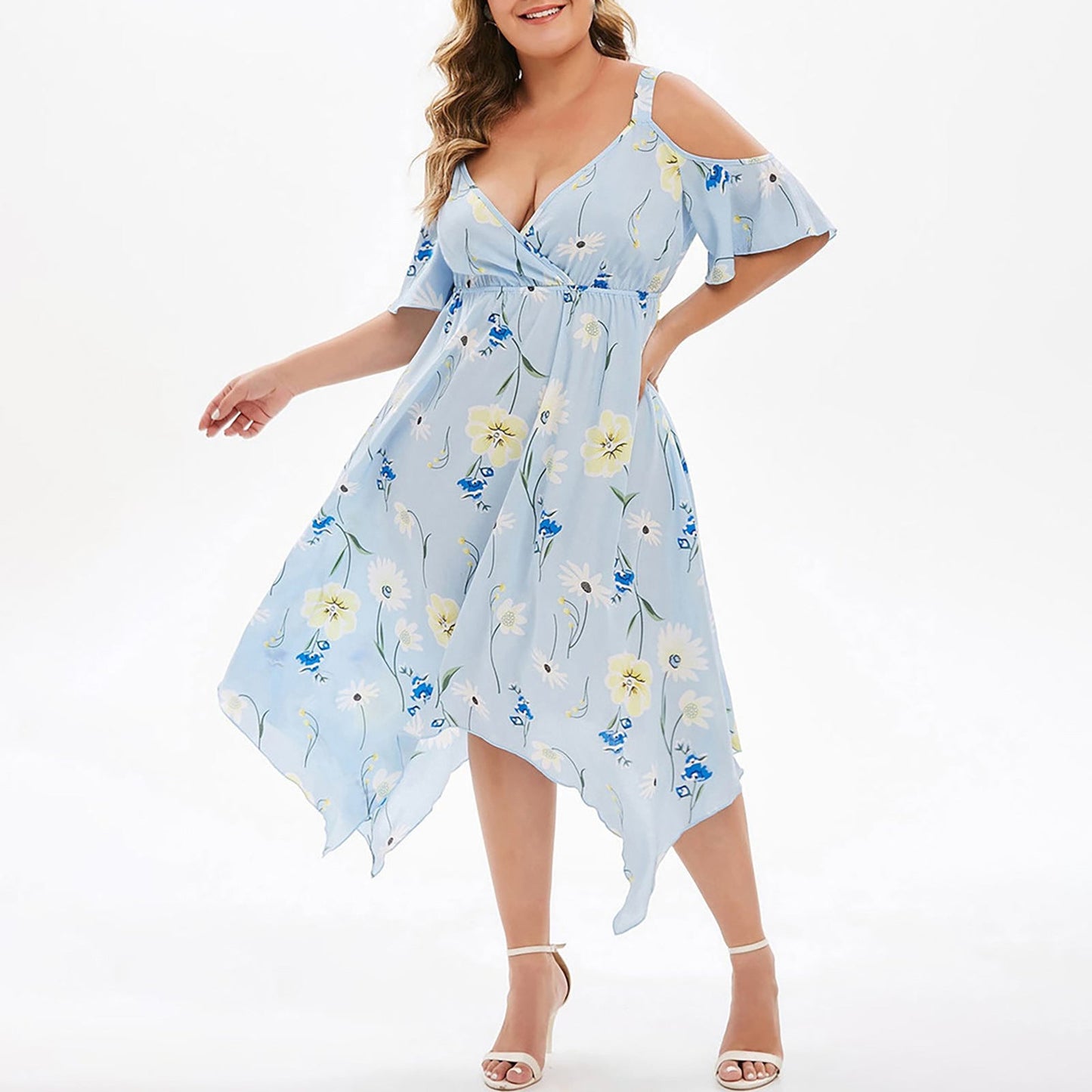 Summer Chiffon Women Plus Sizes Dresses-Dresses-Light Blue-XL-Free Shipping at meselling99
