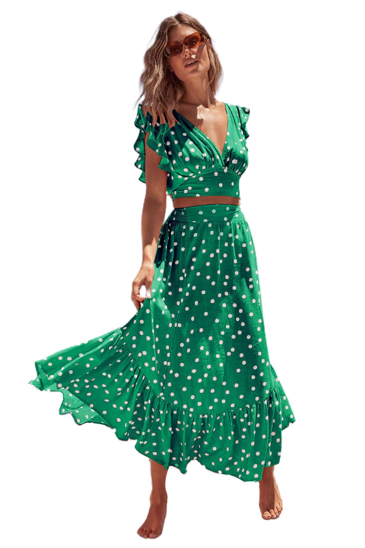 Casual Summer Bohemian Two Pieces Dresses-Dresses-Green-S-Free Shipping at meselling99