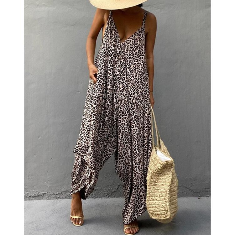 Plus Size Women Leopard Backless Sleeveless Jumpsuits 1010--Free Shipping at meselling99