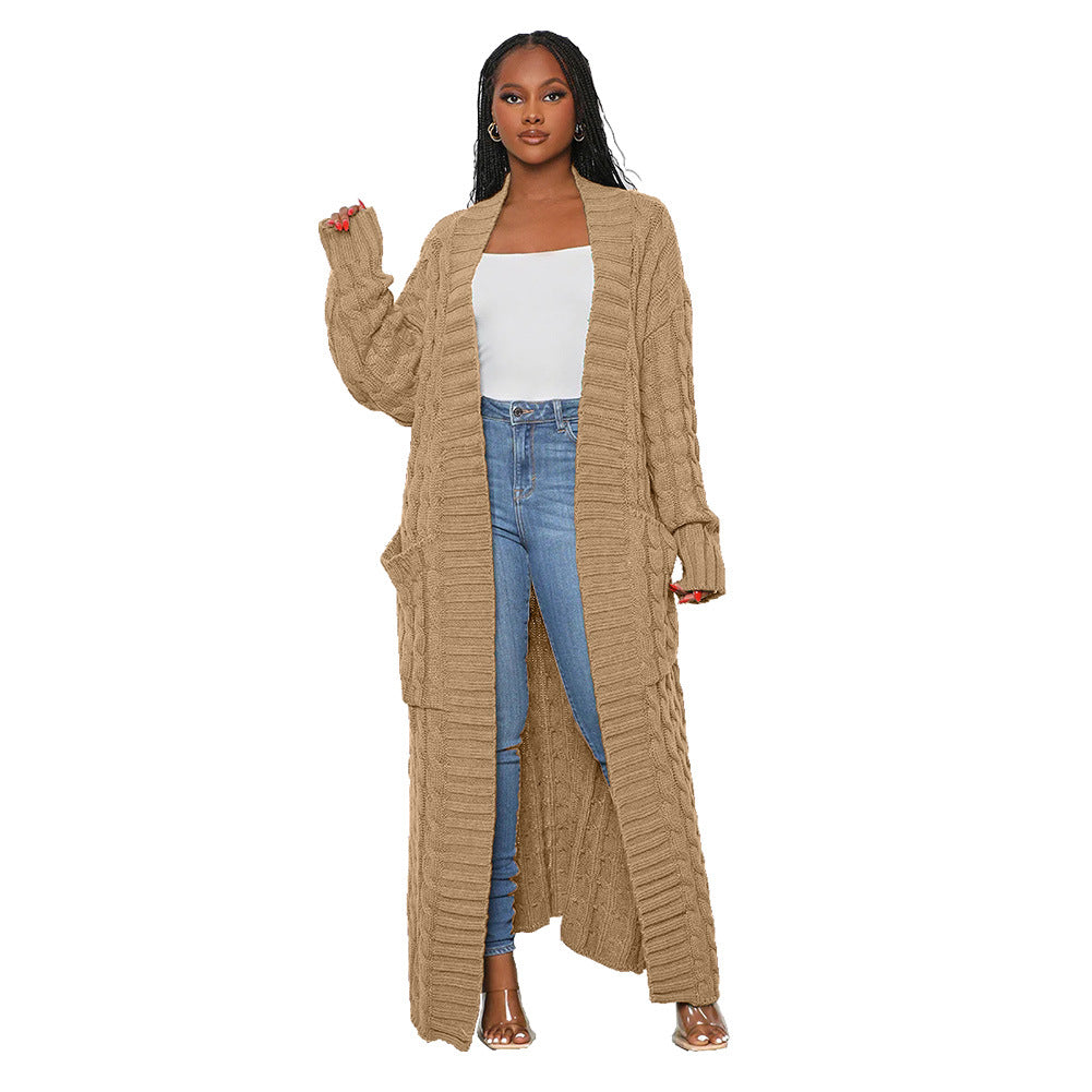 Casual Long Knitting Cardigan Overcoats for Women-Light Brown-S-Free Shipping at meselling99