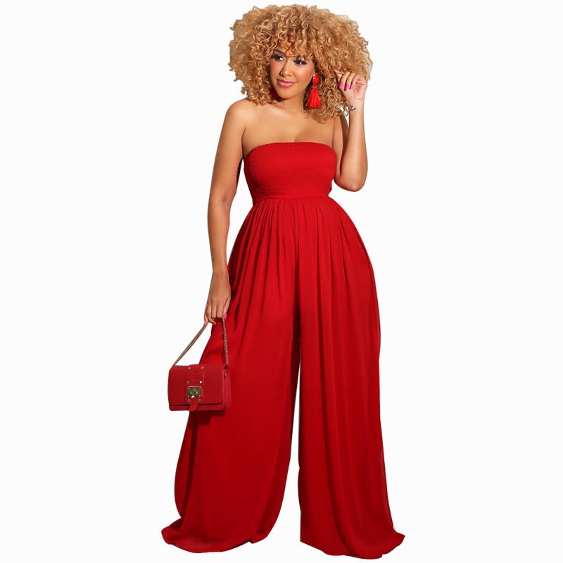 Sexy Strapless High Waist Chiffon Summer Jumpsuits-Suits-Red-S-Free Shipping at meselling99