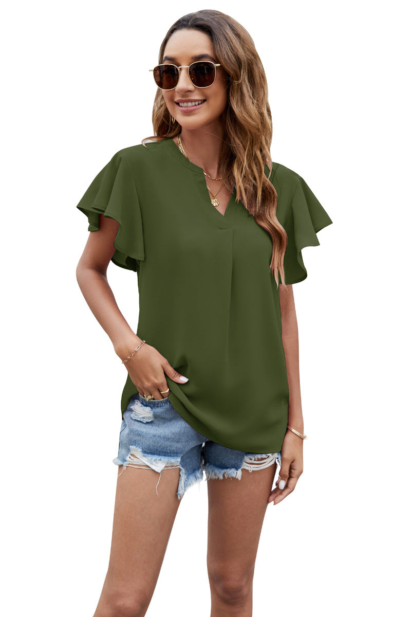 Casual Chiffon Short Sleeves Women Blouses-Shirts & Tops-Free Shipping at meselling99