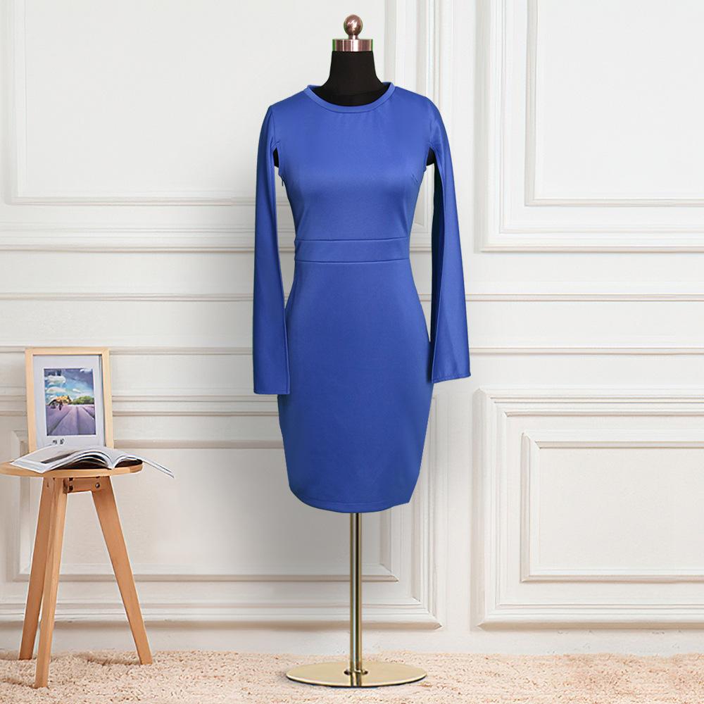 Sexy High Waist Round Neck Bodycon Dresses-Sexy Dresses-Blue-S-Free Shipping at meselling99