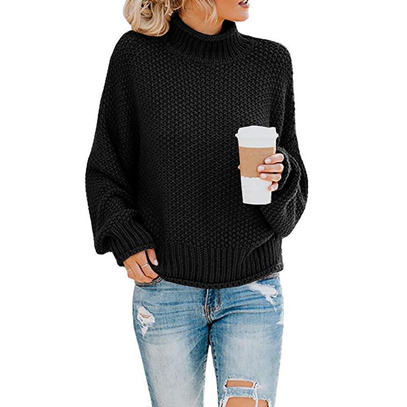 Fashion Leisure Turtleneck Pullover Sweaters-Women Sweaters-Black-S-Free Shipping at meselling99