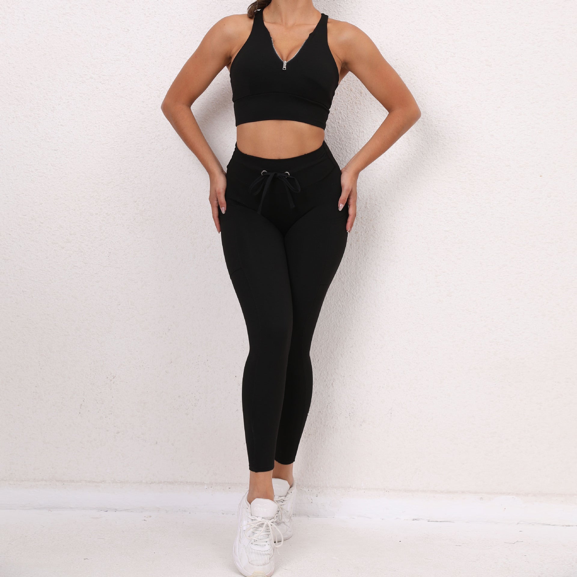 Sexy Drawstring Elastic Sports Yoga Suits for Women-Activewear-Black-S-Free Shipping at meselling99
