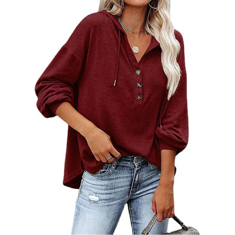 Casual Long Sleeves Hoodies Shirts for Women-Shirts & Tops-Wine Red-S-Free Shipping at meselling99