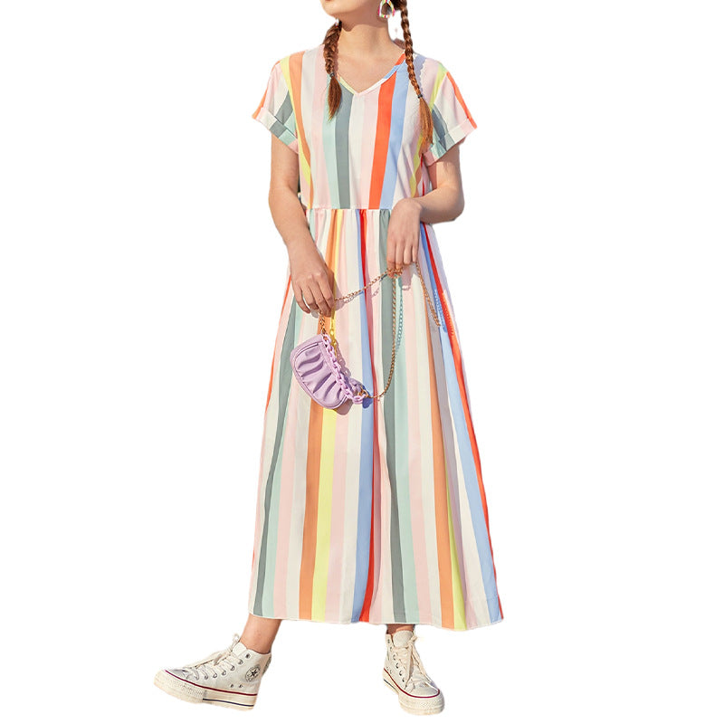 Casual Striped Girls Chiffon Long Dresses-The same as picture-S-Free Shipping at meselling99