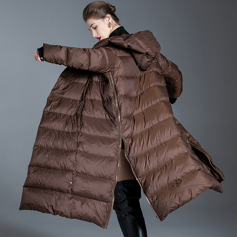 Luxury Winter Plus Sizes Long Down Coats for Women-Dark Khaki-S under 55kg-Free Shipping at meselling99