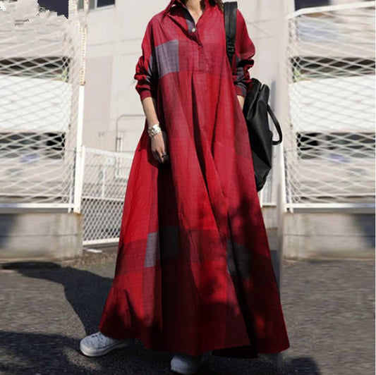 Women Vintage Linen Plus Sizes Long Cozy Dresses-Cozy Dresses-Red-S-Free Shipping at meselling99