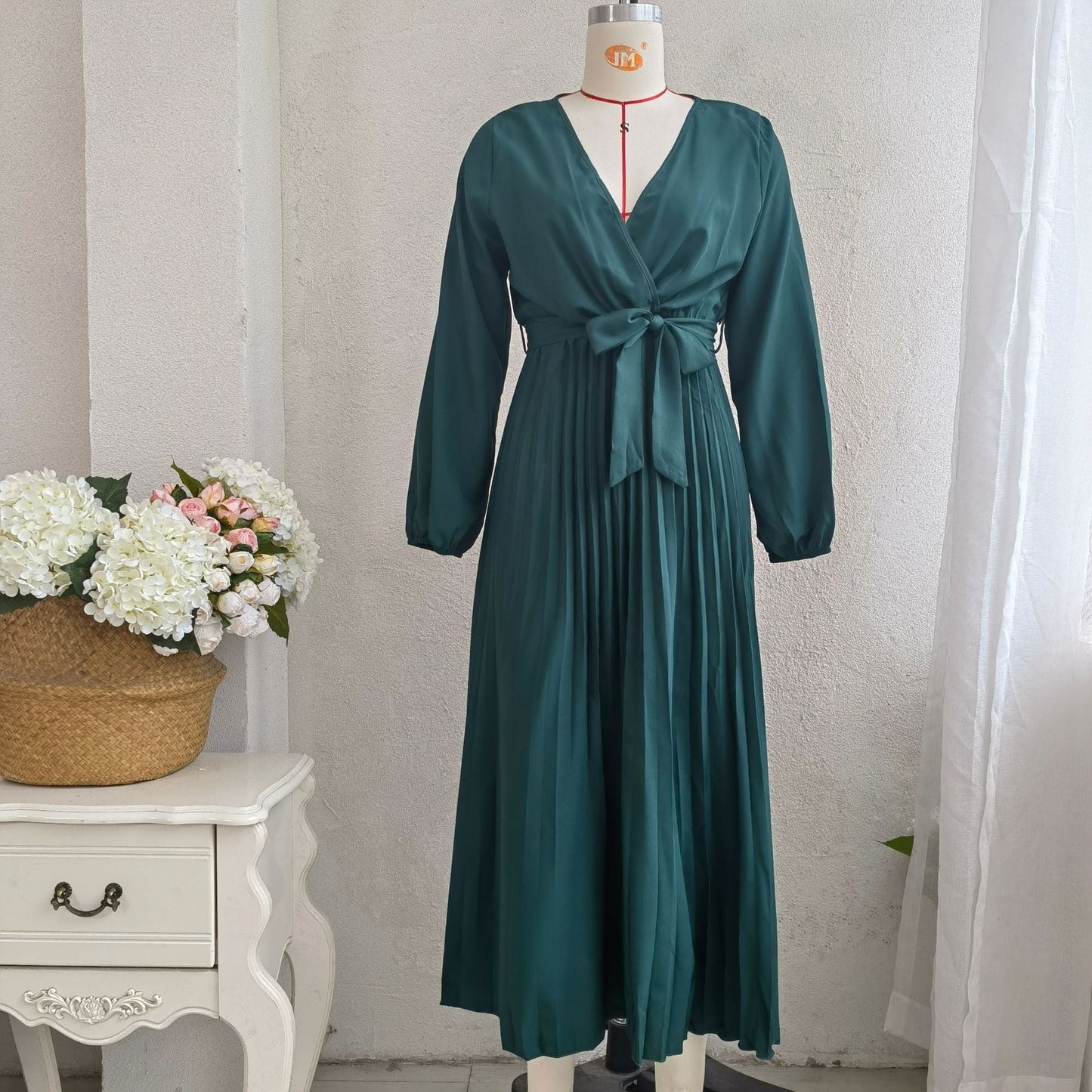 Classy V Neck Long Sleeves Midi Dresses-Dresses-Green-S-Free Shipping at meselling99