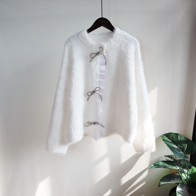 Lovely Mink Wool Bowknot Design Women Overcoat-White-One Size-Free Shipping at meselling99
