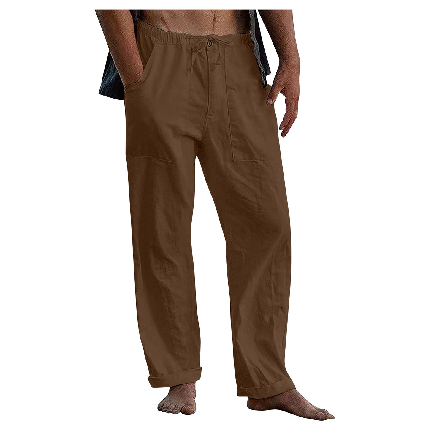 Casual Linen Men's Summer Beach Pants with Elastic Waist-Pants-Brown-S-Free Shipping at meselling99