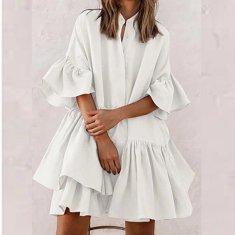 Meselling99 Sweet White and Pink Shirt Dresses-Mini Dresses-White-L-Free Shipping at meselling99