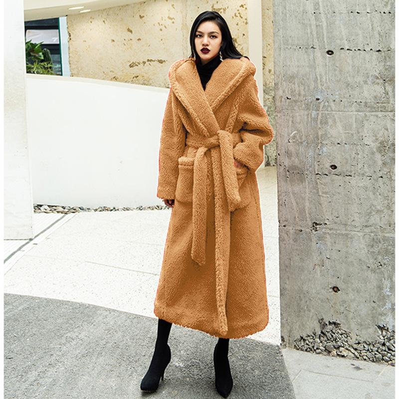 Luxury Women Fashion Long Fur Overcoat for Winter-Outerwear-Light Brown-S-Free Shipping at meselling99