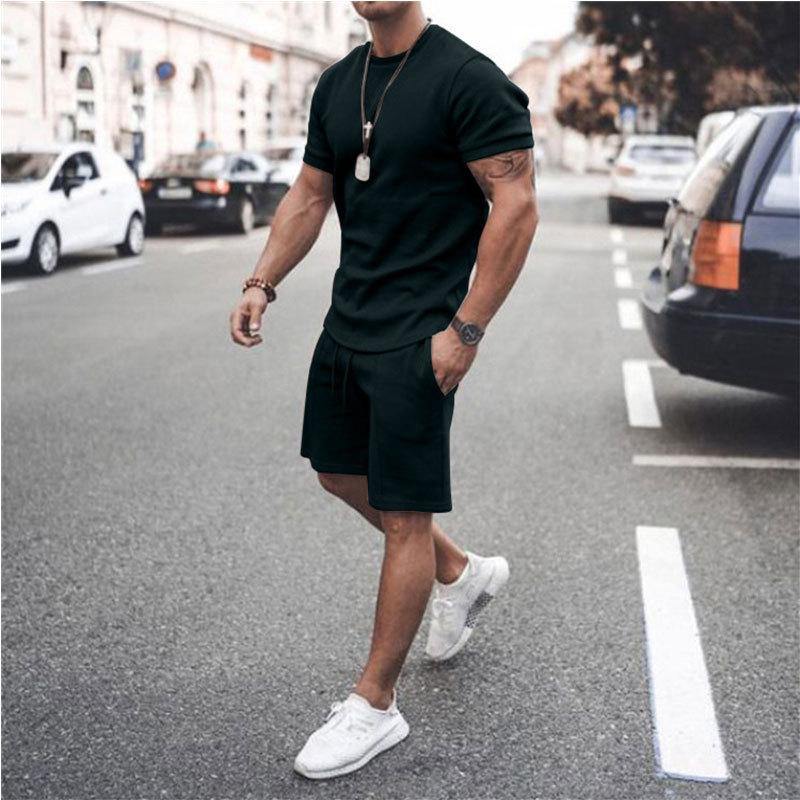 Men's Short Sleeves T-shirts&Pants Suits-Men Suits-Black-S-Free Shipping at meselling99