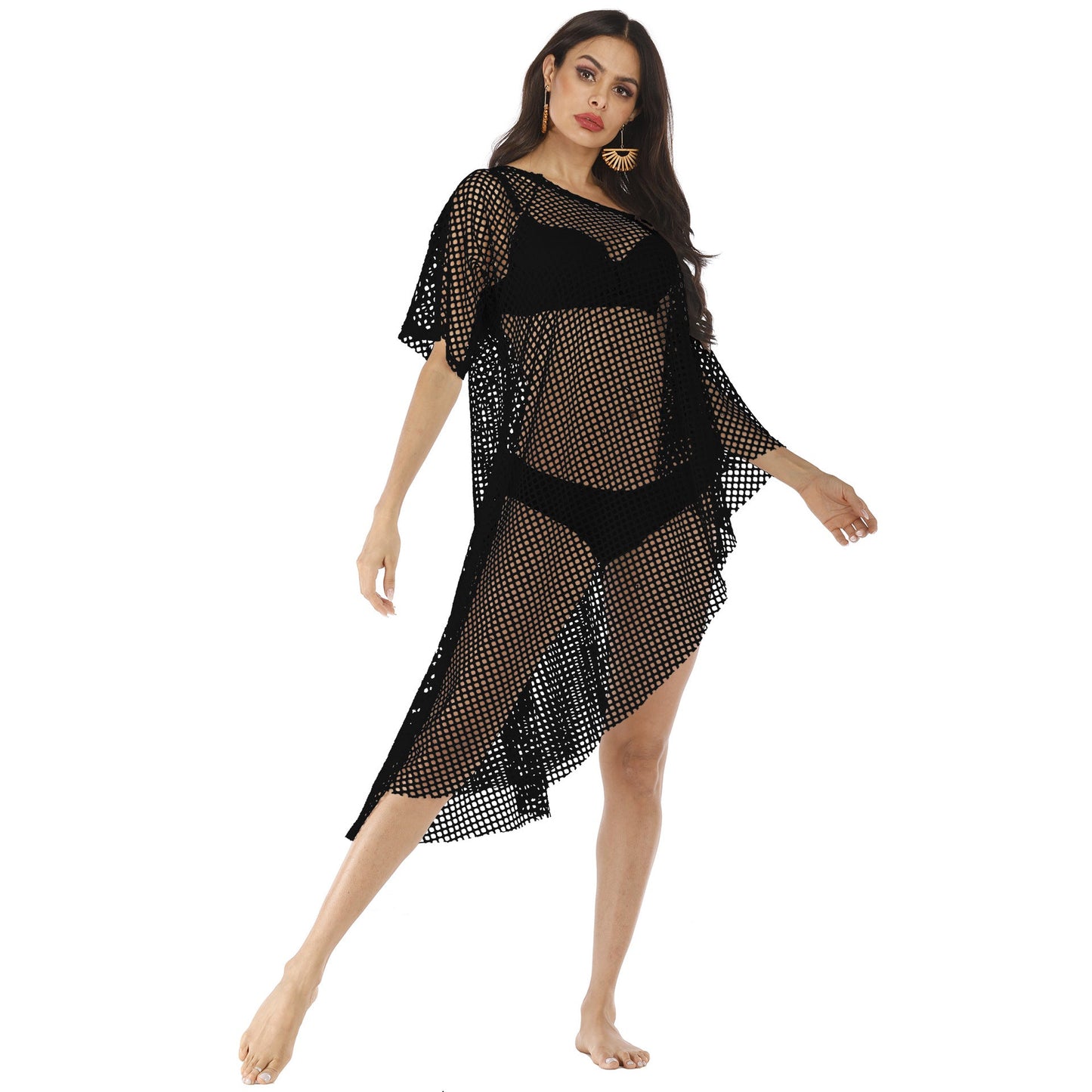 Irregular Off The Shoulder See Through Summer Beach Cover Ups-Swimwear-Black-One Size-Free Shipping at meselling99