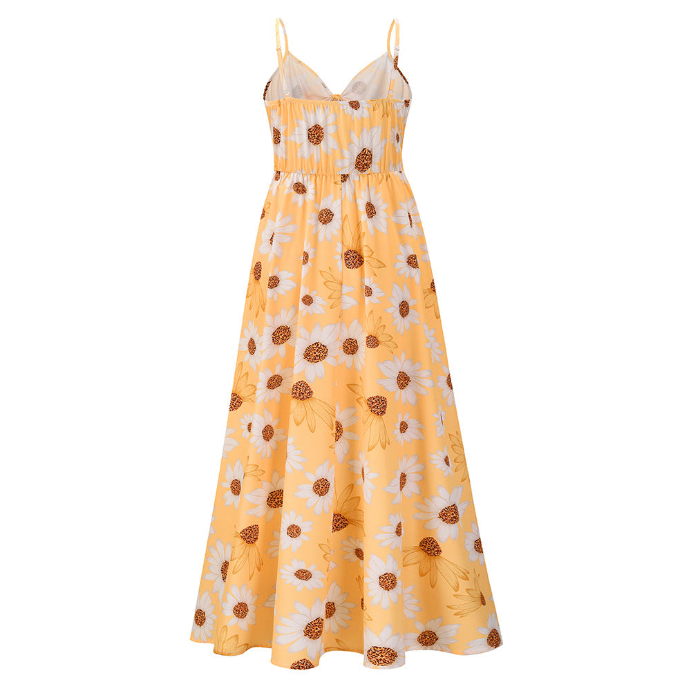 Women Summer High Waist Sunflower Long Maxi Dresses-Dresses-Free Shipping at meselling99