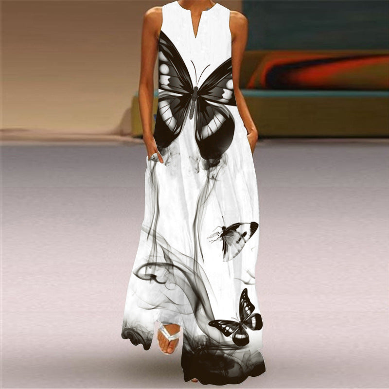 Fashion Women Floral Print Pocket Long Dresses-Boho Dresses-VLCQ-118-S-Free Shipping at meselling99