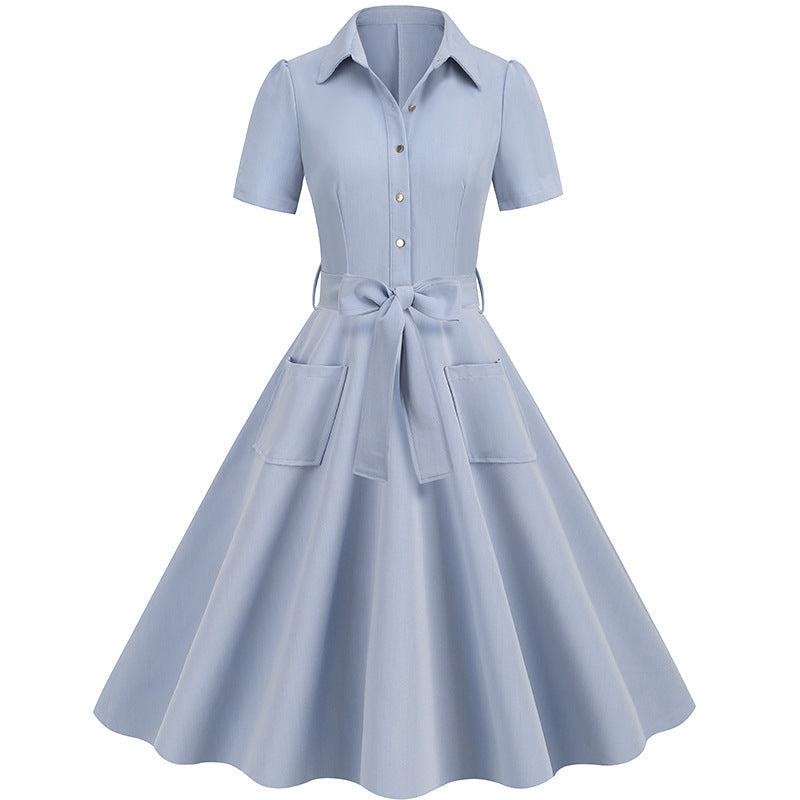 Elegant Short Sleeves Ball Dresses with Belt-Dresses-Light Blue-S-Free Shipping at meselling99