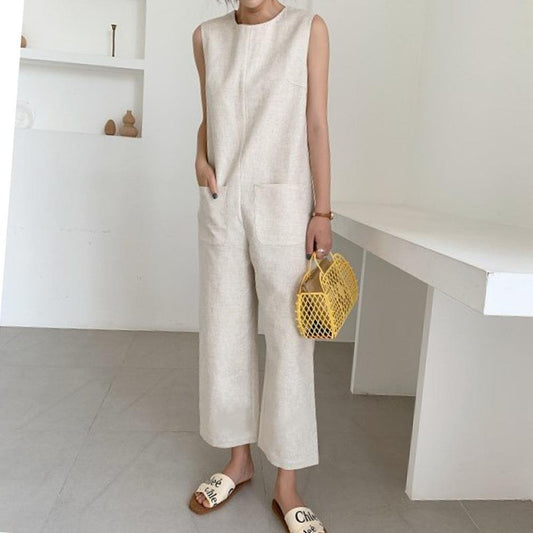 Chic Summer Linen Casual Jumpsuits-Ivory-One Size-Free Shipping at meselling99