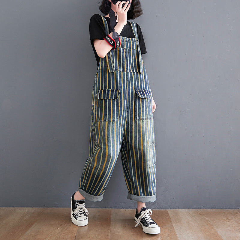Plus Sizes Striped Pocket Demin Jumpsuits-The same as picture-L-Free Shipping at meselling99