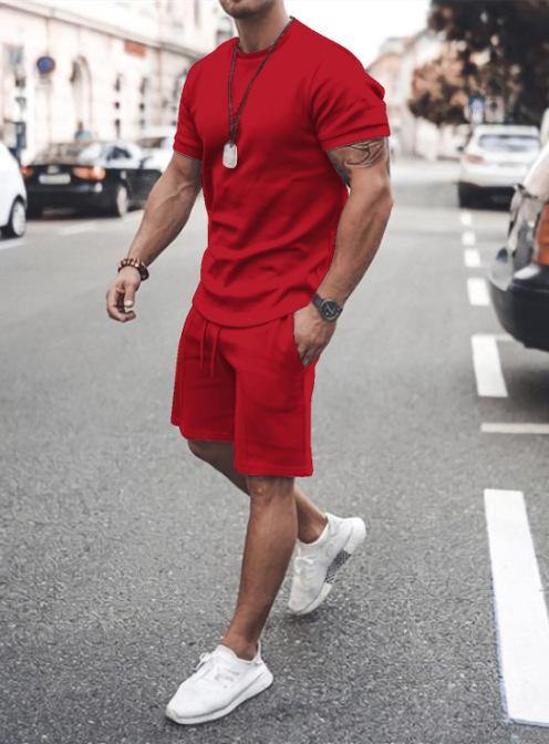 Men's Short Sleeves T-shirts&Pants Suits-Men Suits-Red-S-Free Shipping at meselling99