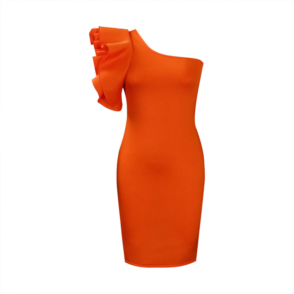 Summer One Shoulder Sexy Party Dresses for Women-Dresses-Orange-S-Free Shipping at meselling99