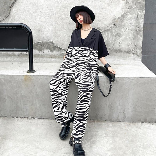 Casual Zebra Print Summer Jumpsuits-White-One Size-Free Shipping at meselling99