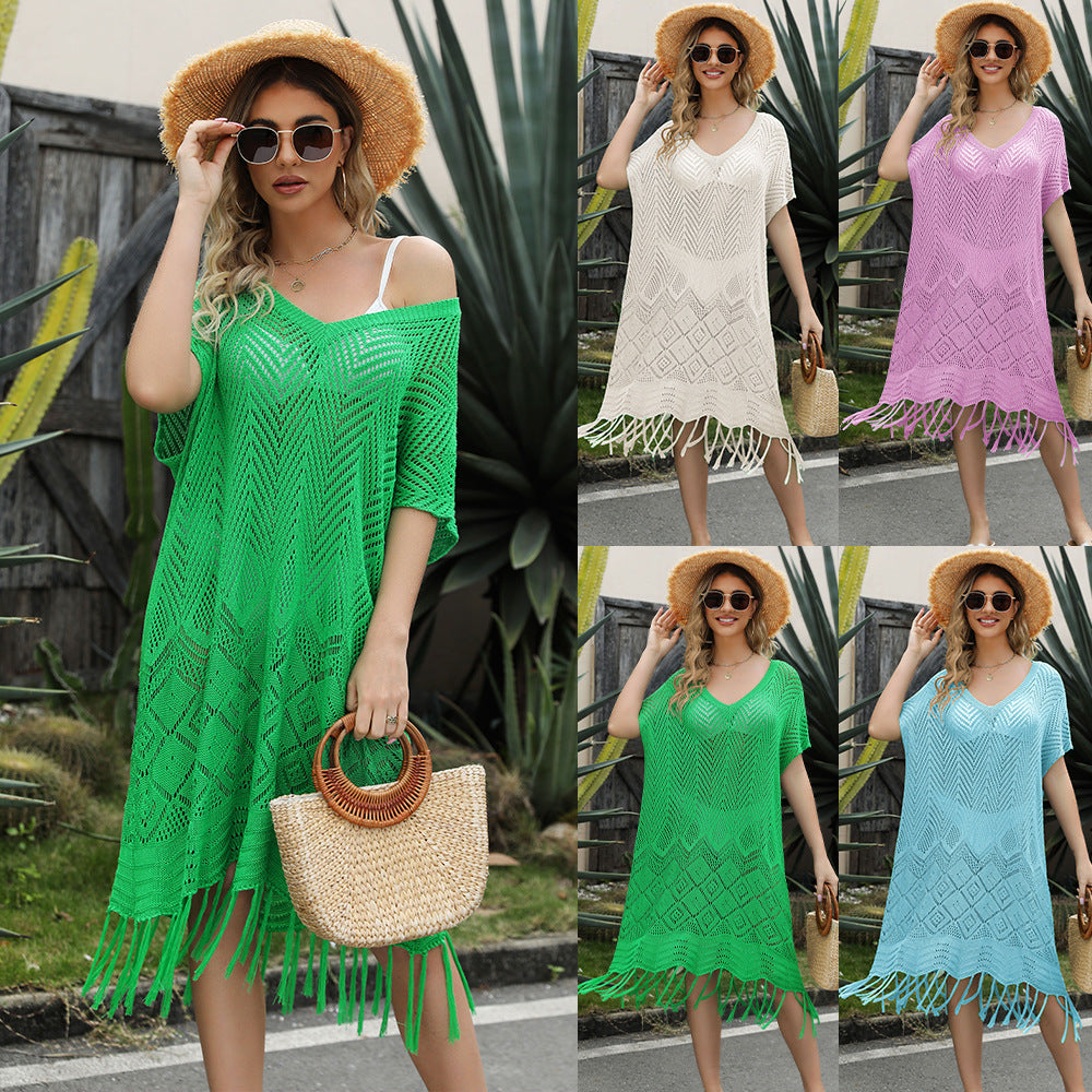 Summer Knitted Tassels Beach Dresses Cover Ups-Swimwear-Free Shipping at meselling99