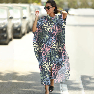 Women Summer Beach Long Dresses-Boho Dresses-Gray-One Size-Free Shipping at meselling99