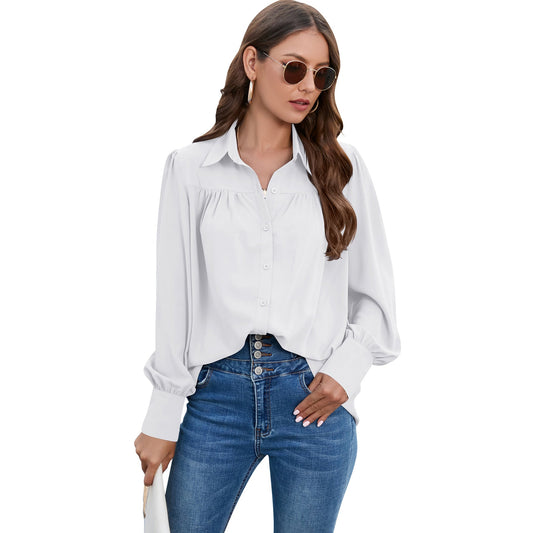 Casual Chiffon Long Sleeves Blouses for Women-Shirts & Tops-White-S-Free Shipping at meselling99