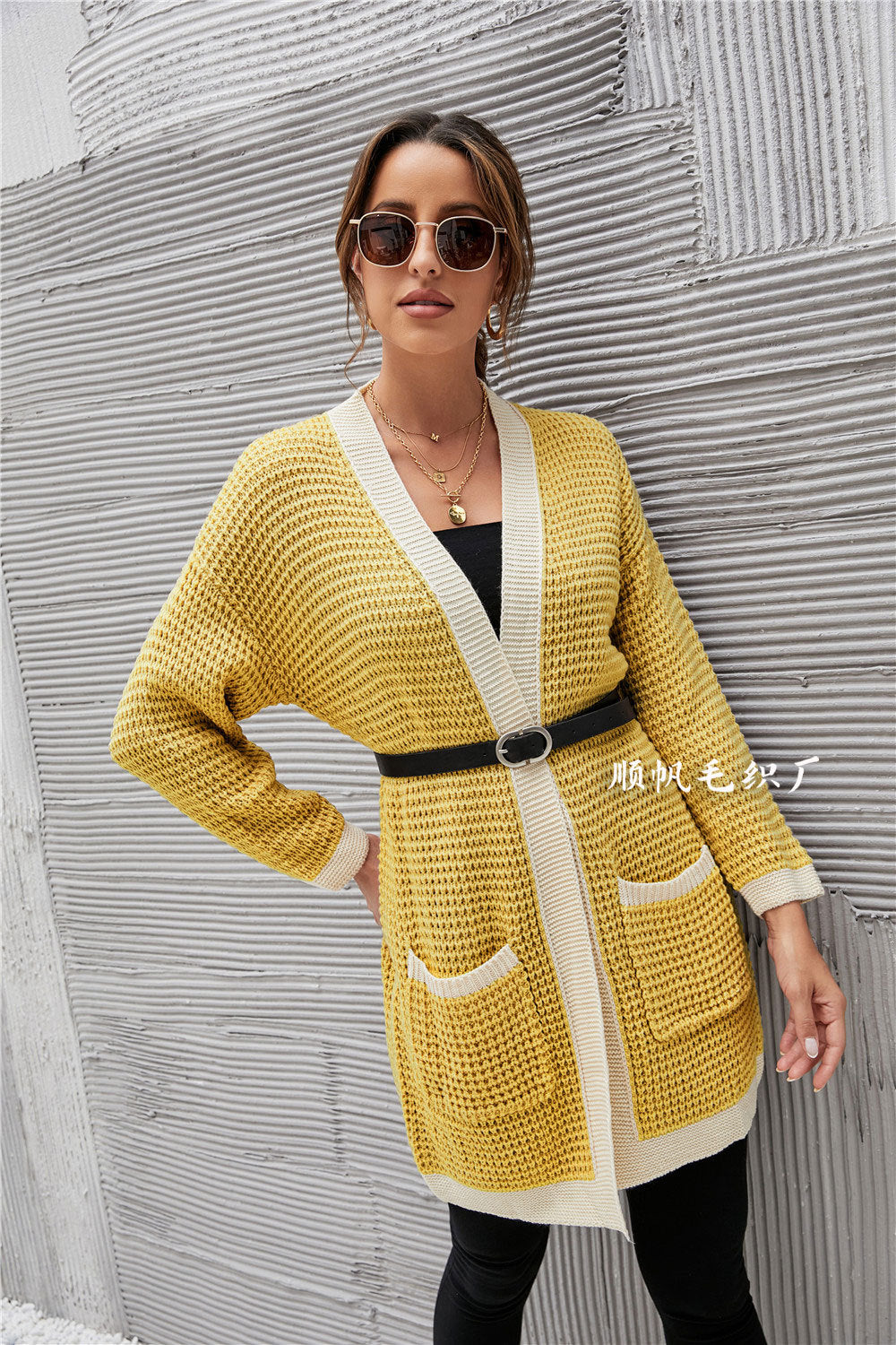 Casual Knitted Long Sleeves Women Overcoat-Shirts & Tops-Yellow-S-Free Shipping at meselling99