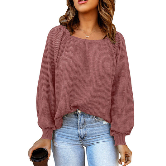 Casual Square Neckline Knitted Women Tops-Shirts & Tops-Red-S-Free Shipping at meselling99