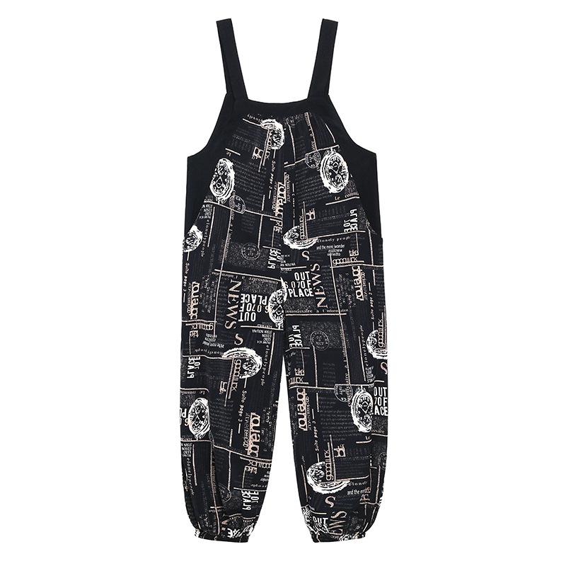 Summer Casual Newspaper Design Jumpsuits-Black Newspaper-One Size-Free Shipping at meselling99
