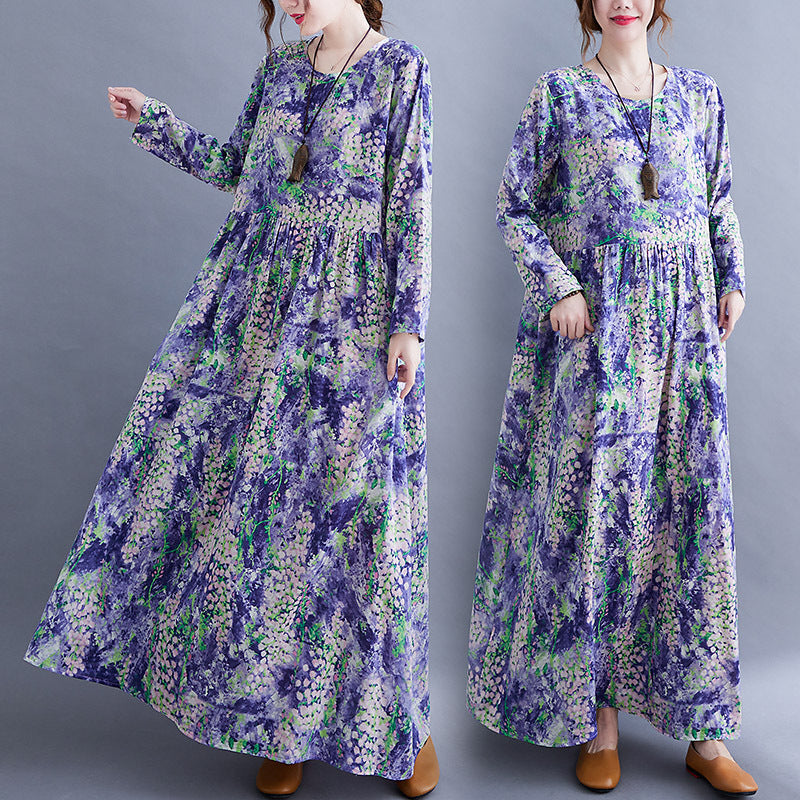 Lavender Print Long Sleeves Cozy Dresses-Dresses-The same as picture-M-Free Shipping at meselling99