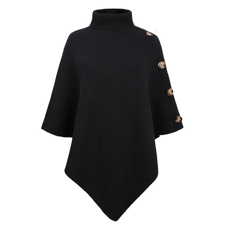 Winter High Neck Knitted Women Cape Coats-Shirts & Tops-Black-One Size-Free Shipping at meselling99