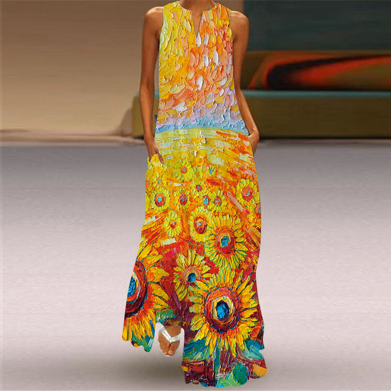 Plus Sizes Print Sleeveless Long Dresses-Maxi Dresses-3-S-Free Shipping at meselling99